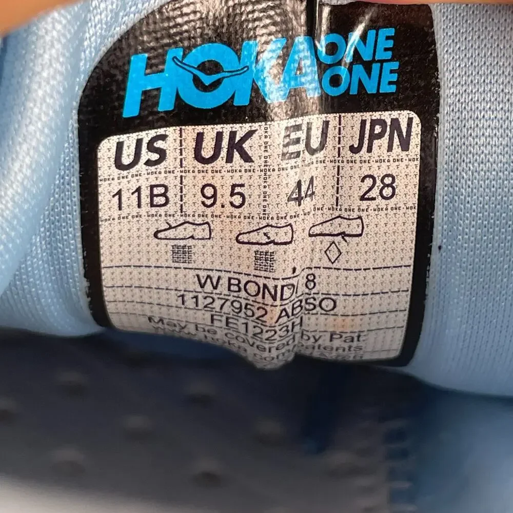 Women's 11 Men's 9.5 Hoka One One Bondi 8 Airy Blue Sunlit Ocean Running Sneaker